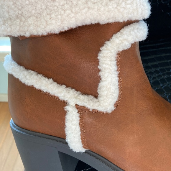 JF NWOT slip on faux fur top chunky heel boots - Picture 8 of 14